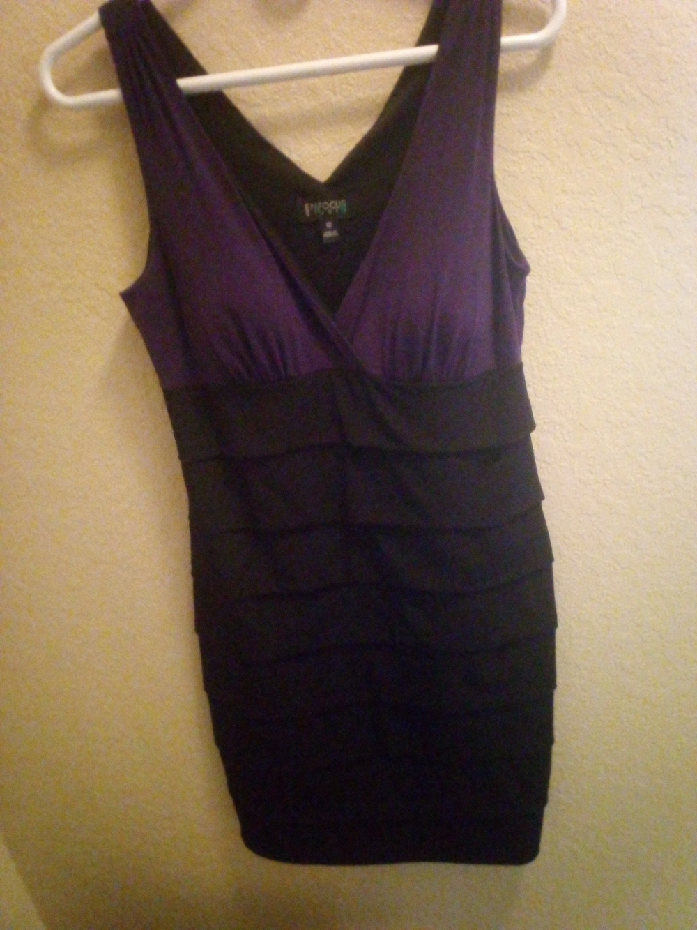 Enfocus Studio Purple and Black Tiered V-Neck Dress